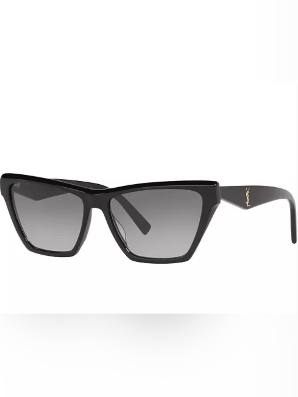 Saint Laurent Glossy Black Cat-Eye Sunglasses with Gradient Gray Lenses